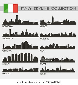 Most Famous Republic of Italy Cities Skyline City Silhouette Design Collection