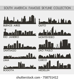 Most Famous South America Travel Skyline City Silhouette Design Collection