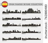 Most Famous Spain Travel Skyline City Silhouette Design Collection