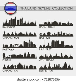 Most Famous Thailand Travel Skyline City Silhouette Design Collection