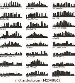 Most Famous USA Business and Financial Travel Skyline City Silhouette Design Collection