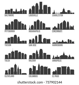 Most Famous USA Cities Skyline City Silhouette Design Collection Set 3