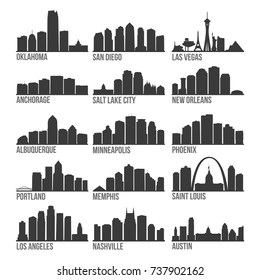 Most Famous USA Cities Skyline City Silhouette Design Collection Set 2