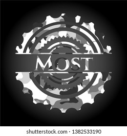 Most grey camouflaged emblem. Vector Illustration.