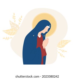 La mayoría de los Santo Theotokos En un fondo decorativo. Virgen María, Madre de Dios reza con destreza. Ilustración vectorial para comunidades cristianas y católicas, diseño, decoración de festividades religiosas, historia