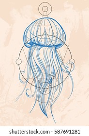Most jellyfish outline drawing. The inhabitants of the deep sea Graphics to design posters, flyers, water parks.