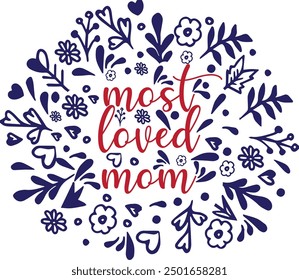 Mamá más querida, la mejor mamá del mundo con Elementos decorativos que celebran a las madres, tipografía Descarga de Vector caligráfico