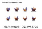 Most polluted major cities - logos, icons for infographics, index, presentation, rankings - Delhi, Lahore, Mumbai, Johannesburg, Beijing, Chengdu, Cairo, Krakow