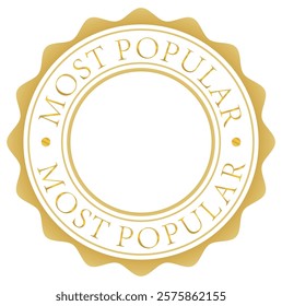 most popular badge golden color, ribbons, label, icon, stamp, seal, sticker, typography, lettering, most popular emblem icon design vector illustration