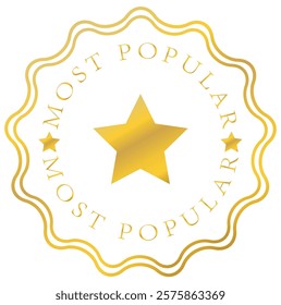 most popular badge golden color, ribbons, label, icon, stamp, seal, sticker, typography, lettering, most popular emblem icon design vector illustration