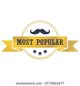 most popular badge golden color, ribbons, label, icon, stamp, seal, sticker, typography, lettering, most popular emblem icon design vector illustration