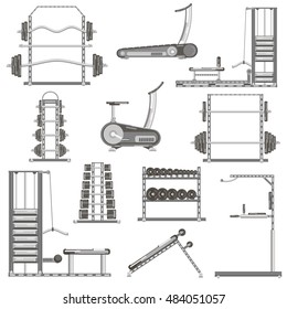 The most popular exercise machines in a flat style. vector. Sports Equipment in the gym. professional fitness machines for the gym.