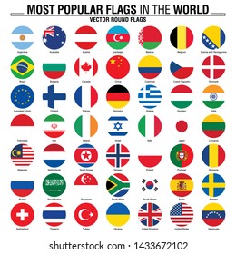 Banderas más populares del mundo. Banderas redondas sobre fondo blanco.