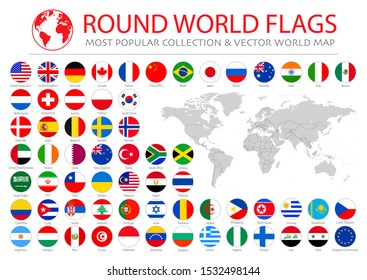 Most popular flags in the world. Round flags on white background