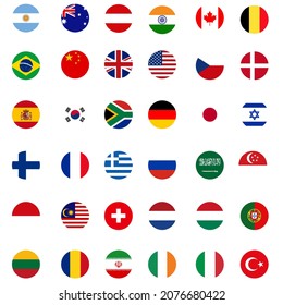 Most popular flags in the world Round flags on white background