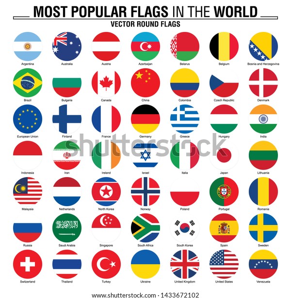 世界で最も人気のある国旗 白い背景に丸い国旗 のベクター画像素材 ロイヤリティフリー