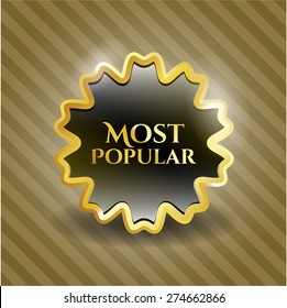 Most popular gold shiny badge with brown background