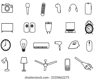 Mais populares eletrodomésticos e ícone eletrônico definido no vetor de fundo branco, arte para download EPS gratuito