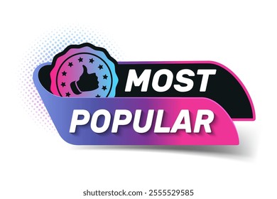 Most Popular. Modern Web Banner Element. Label With Thumbs up And Text Most Popular.	