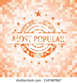 Most Popular orange tile background illustration. Square geometric mosaic seamless pattern with emblem inside.