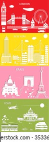 Most popular places to see in style paper cut. Around the World Travel Set.