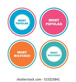 Most popular star icon. Colored circle buttons. Vector