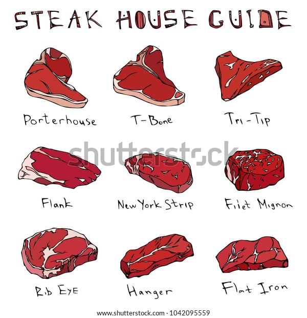 Most Popular Steak Types Set Beef Stock Vector Royalty Free 1042095559