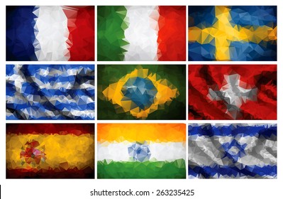 Most popular world flags. Geometric polygonal style. Part 2.