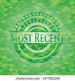 Most Recent green emblem with triangle mosaic background. Vector Illustration. Detailed.