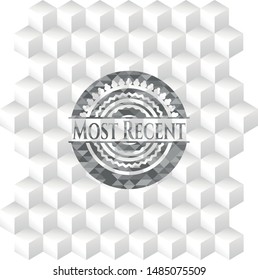 Most Recent grey emblem. Vintage with geometric cube white background