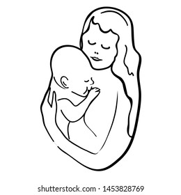 Most Secure Place Ever. Child in Their Mother's Arms. Vector Sketch Illustration