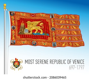 Most Serene Republic Of Venice Historical Flag, 697 - 1797, Vector Illustration