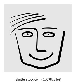The most simplified image of a male face. Cartoon The icon. Avatar Black and white image. Cartoon