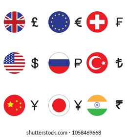 Most Used Flags Currency Symbols Vector Stock Vector (Royalty Free ...