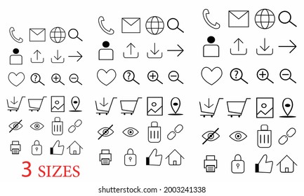 Most used icons. Webdesign icons. three sizes. UI set, vector illustration.