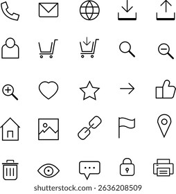 Most used webdesign icons, three sizes, ui set, vector illustration