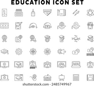 Most useful 42 Education and E-Learning line vector icons set. Education, Back to school, Learning editable stroke icons for your own needs. Online education elements - minimal thin line web icon set.