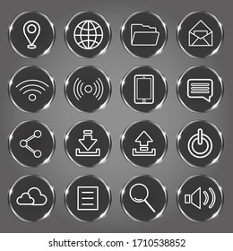 Most usual and unique abstract office icons/object set with glossy frame - vector