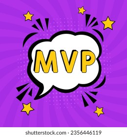 Most Valuable Player - MVP acronym. Comic book explosion with text -  MVP. Vector bright cartoon illustration in retro pop art style. Can be used for business, marketing and advertising.  Banner flyer