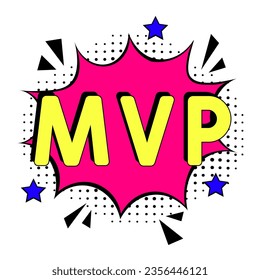 Der wertvollste Spieler - Akronym der MVP. Comic Buch Explosion mit Text - MVP. Vektorhelle Cartoon-Illustration im Retro-Pop-Art-Stil. Kann für Business, Marketing und Werbung verwendet werden.  Banner-Flyer