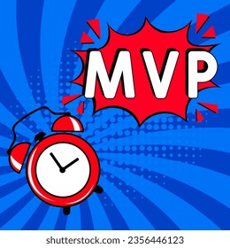 Most Valuable Player - MVP acronym. Comic book explosion with text -  MVP. Vector bright cartoon illustration in retro pop art style. Can be used for business, marketing and advertising.  Banner flyer