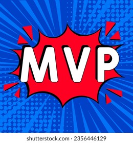 Most Valuable Player - MVP acronym. Comic book explosion with text -  MVP. Vector bright cartoon illustration in retro pop art style. Can be used for business, marketing and advertising.  Banner flyer