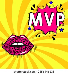 Most Valuable Player - MVP acronym. Comic book explosion with text -  MVP. Vector bright cartoon illustration in retro pop art style. Can be used for business, marketing and advertising.  Banner flyer