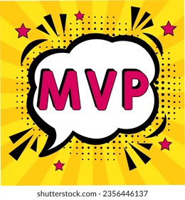 Most Valuable Player - MVP acronym. Comic book explosion with text -  MVP. Vector bright cartoon illustration in retro pop art style. Can be used for business, marketing and advertising.  Banner flyer