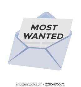 most wanted in envelope, vector illustration 