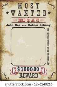 Most Wanted Poster $1000 dollar reward. A4 Sheet Proportions