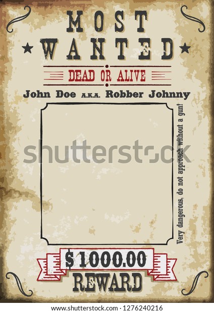 Most Wanted Poster 1000 Dollar Reward Stock Vector Royalty Free