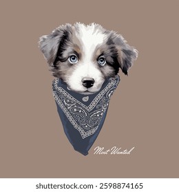 Most Wanted Puppy wearing Bandana Graphic