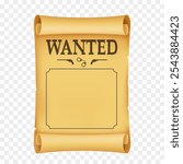 Most wanted retro poster. Mockup frame isolated on transparent background. Vector template