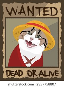 The Most Wanted: A "Wanted" vector design inspired by a cute, wide-smiling cat, perfect to enhance the design concept